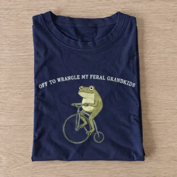 Off to wrangle my feral grandkids frog t shirt navy20grandkid wrangling frog.webp
