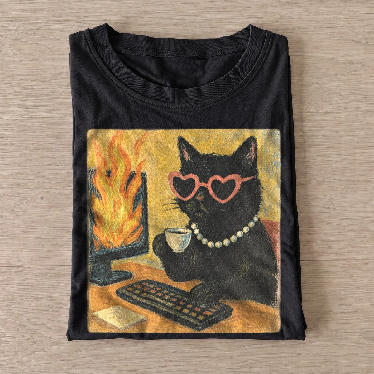 Office fire black cat t shirt black20office fire cat.webp