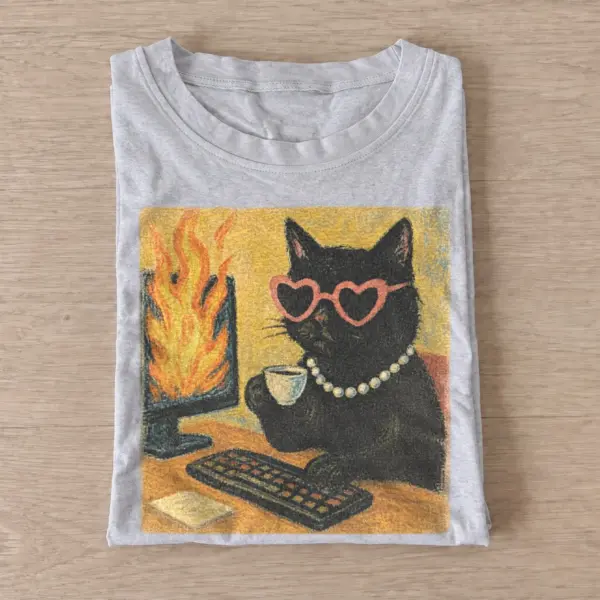 Office fire black cat t shirt gray20office fire cat.webp