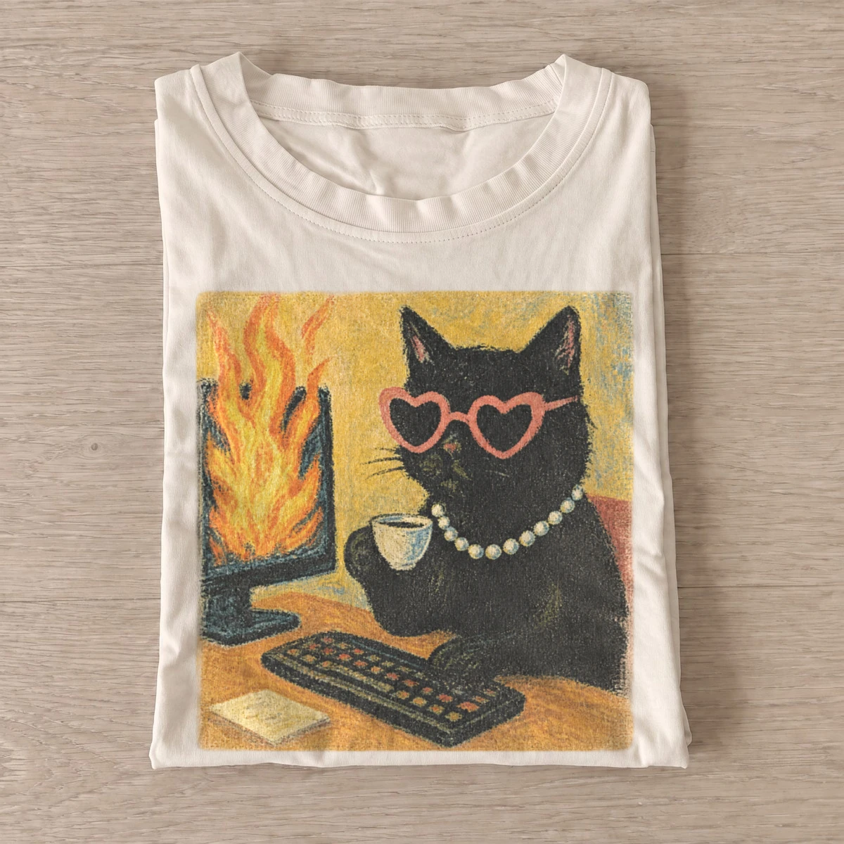 Office fire black cat t shirt sand20office fire cat.webp
