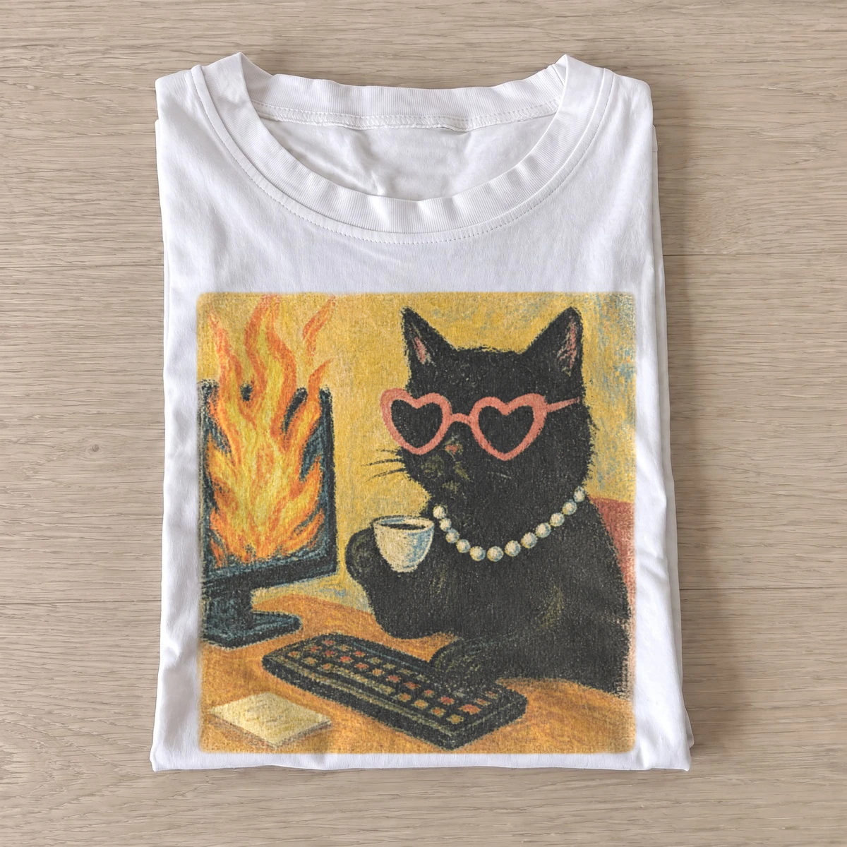 Office fire black cat t shirt white20office fire cat.webp