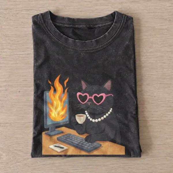 Office fire cat vintage t shirt washed20black20office fire cat.webp