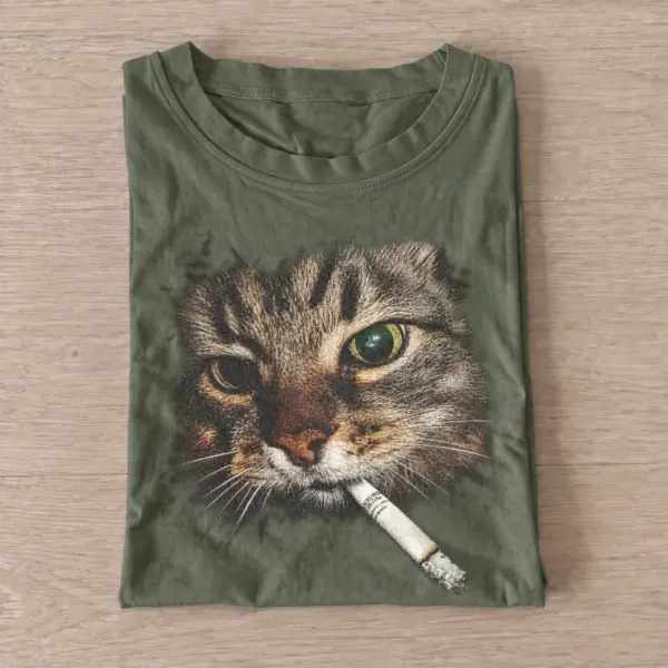Olive smoking tabby cat