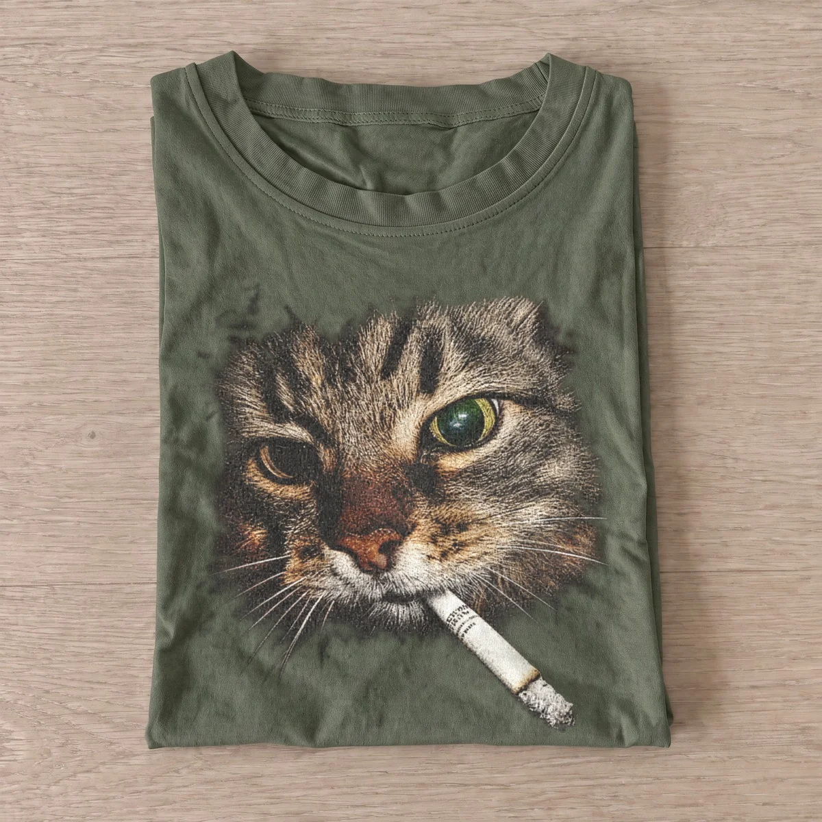 Olive smoking tabby cat