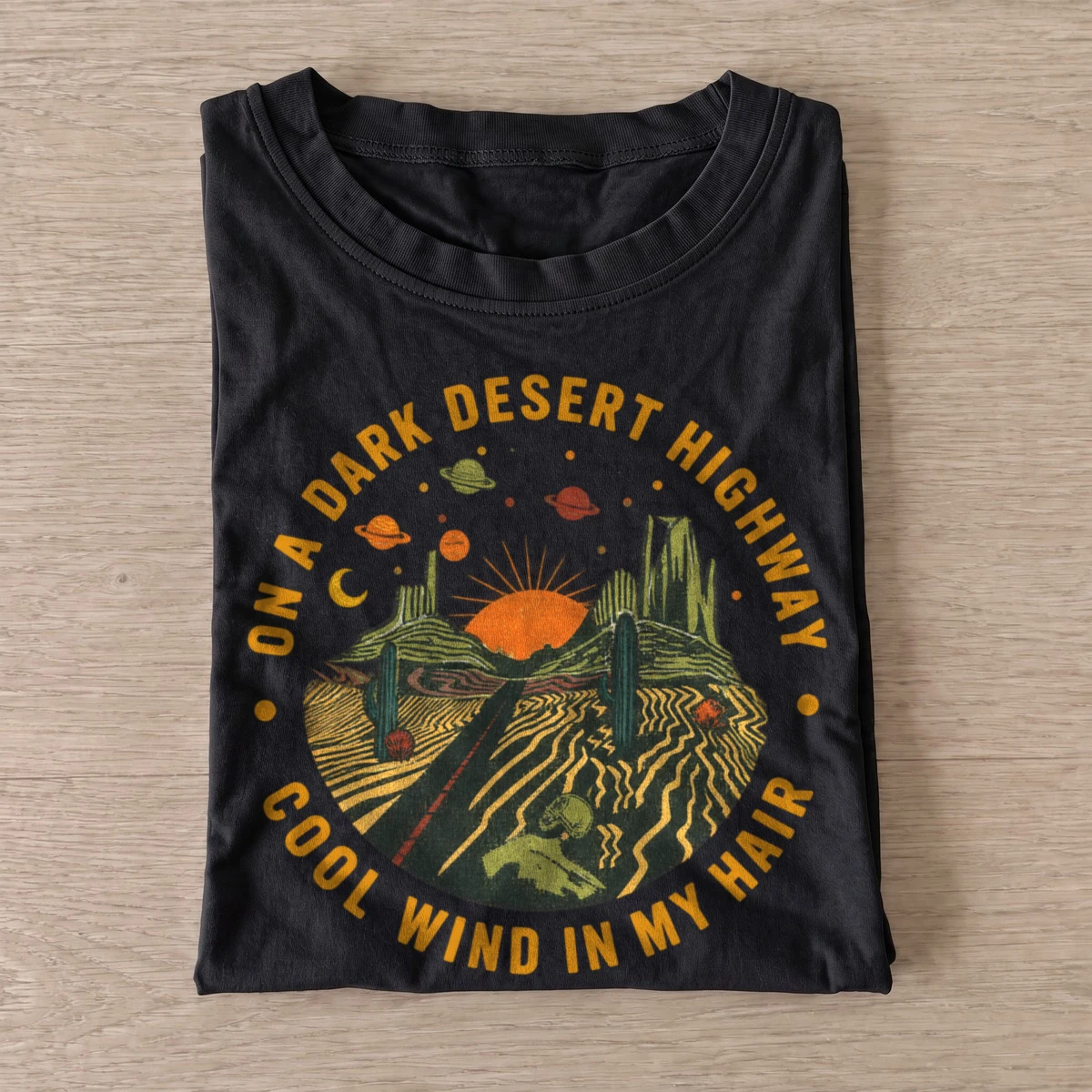 On a dark desert highway graphic t shirt black20desert highway.webp