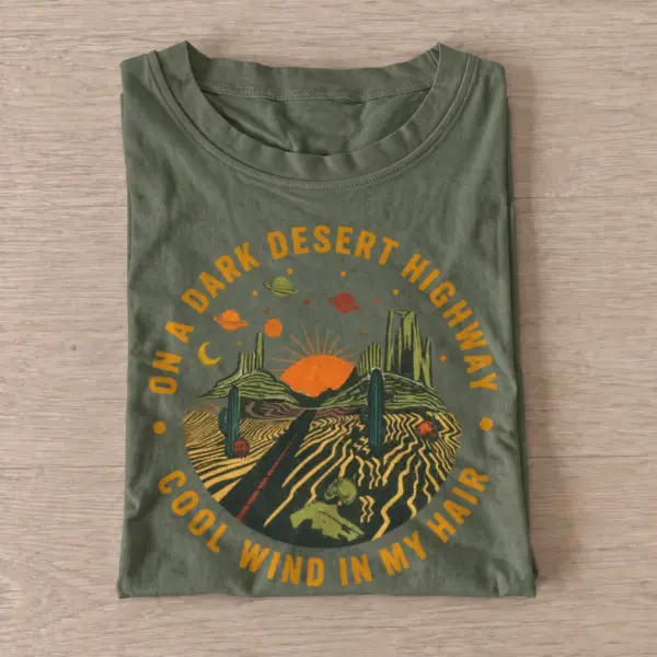 On a dark desert highway graphic t shirt olive20desert highway.webp