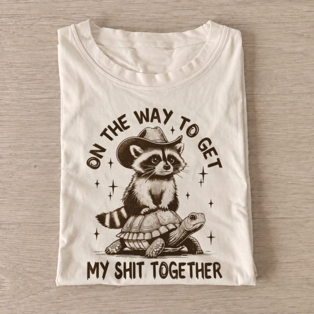 On the way to get my shit together raccoon t shirt sand20raccoon turtle journey.webp