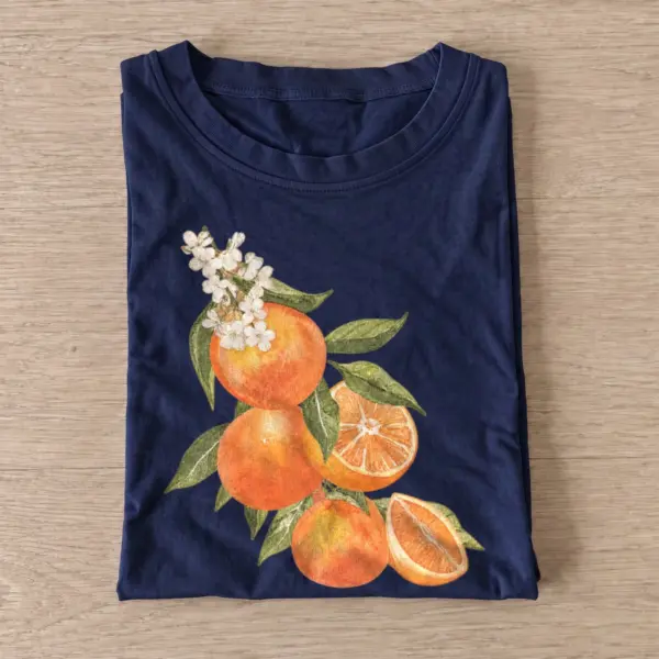 Orange blossoms botanical fruit t shirt navy20orange blossoms.webp