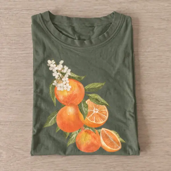 Orange blossoms botanical fruit t shirt olive20orange blossoms.webp