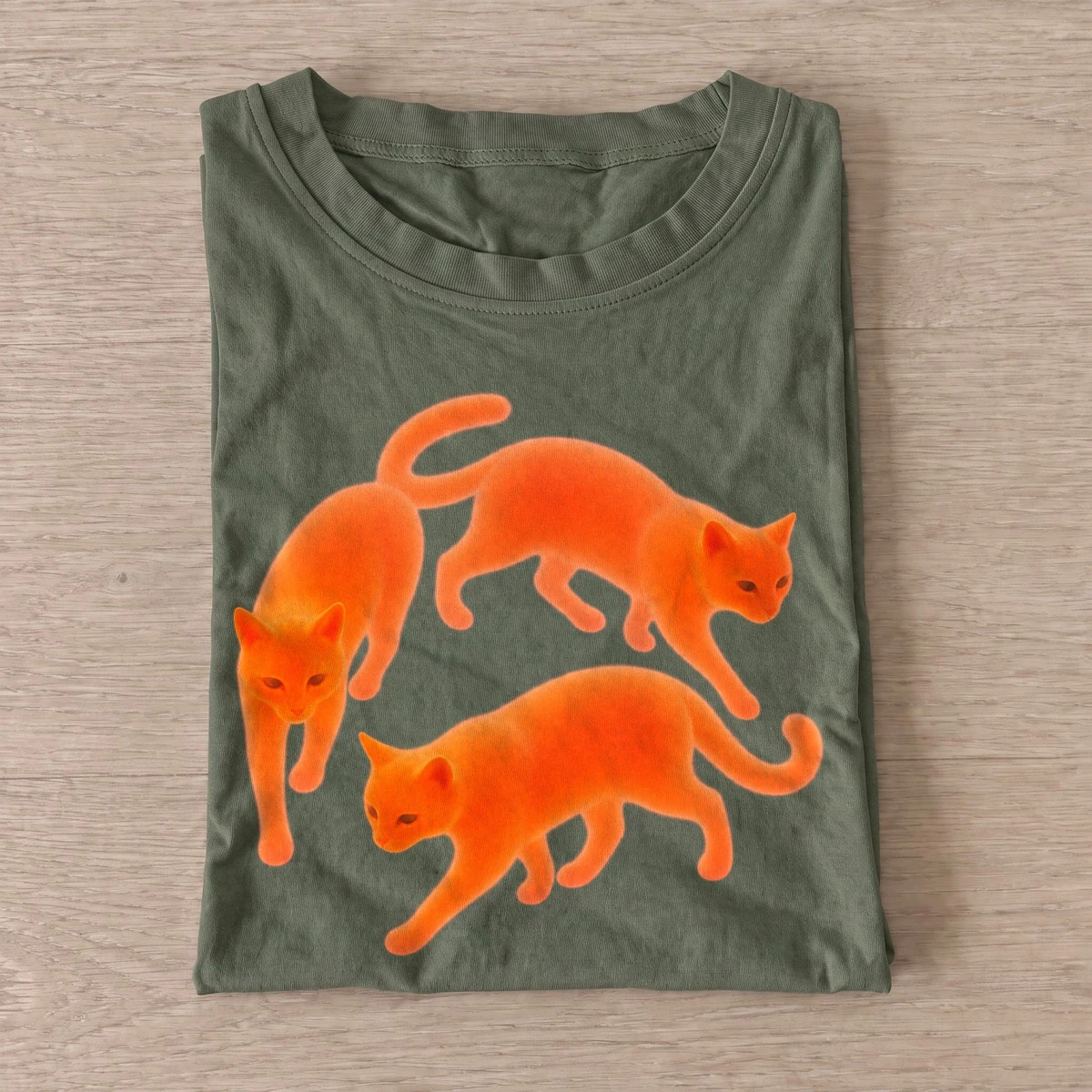 Orange cat trio t shirt olive20orange cat trio.webp