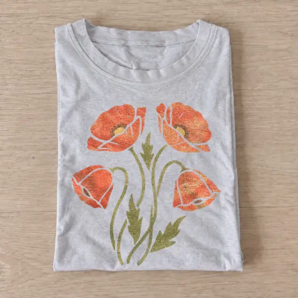 Orange poppy cluster botanical t shirt gray20orange poppy cluster.webp