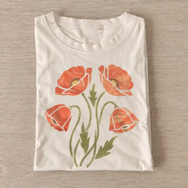 Orange poppy cluster botanical t shirt sand20orange poppy cluster.webp
