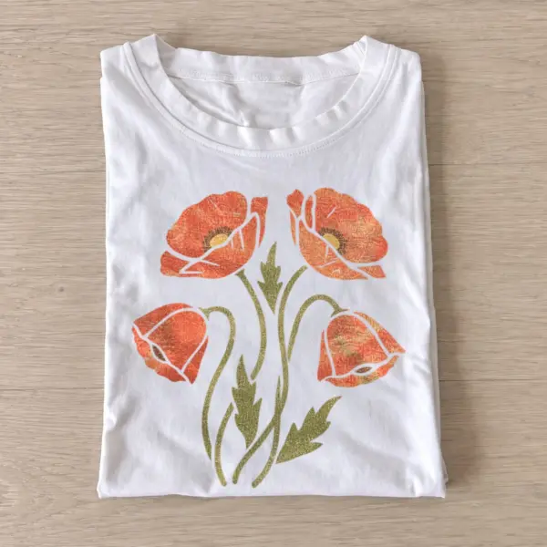 Orange poppy cluster botanical t shirt white20orange poppy cluster.webp