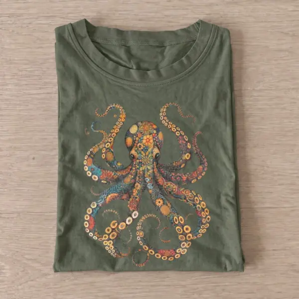 Ornamental octopus t shirt olive20ornamental octopus.webp