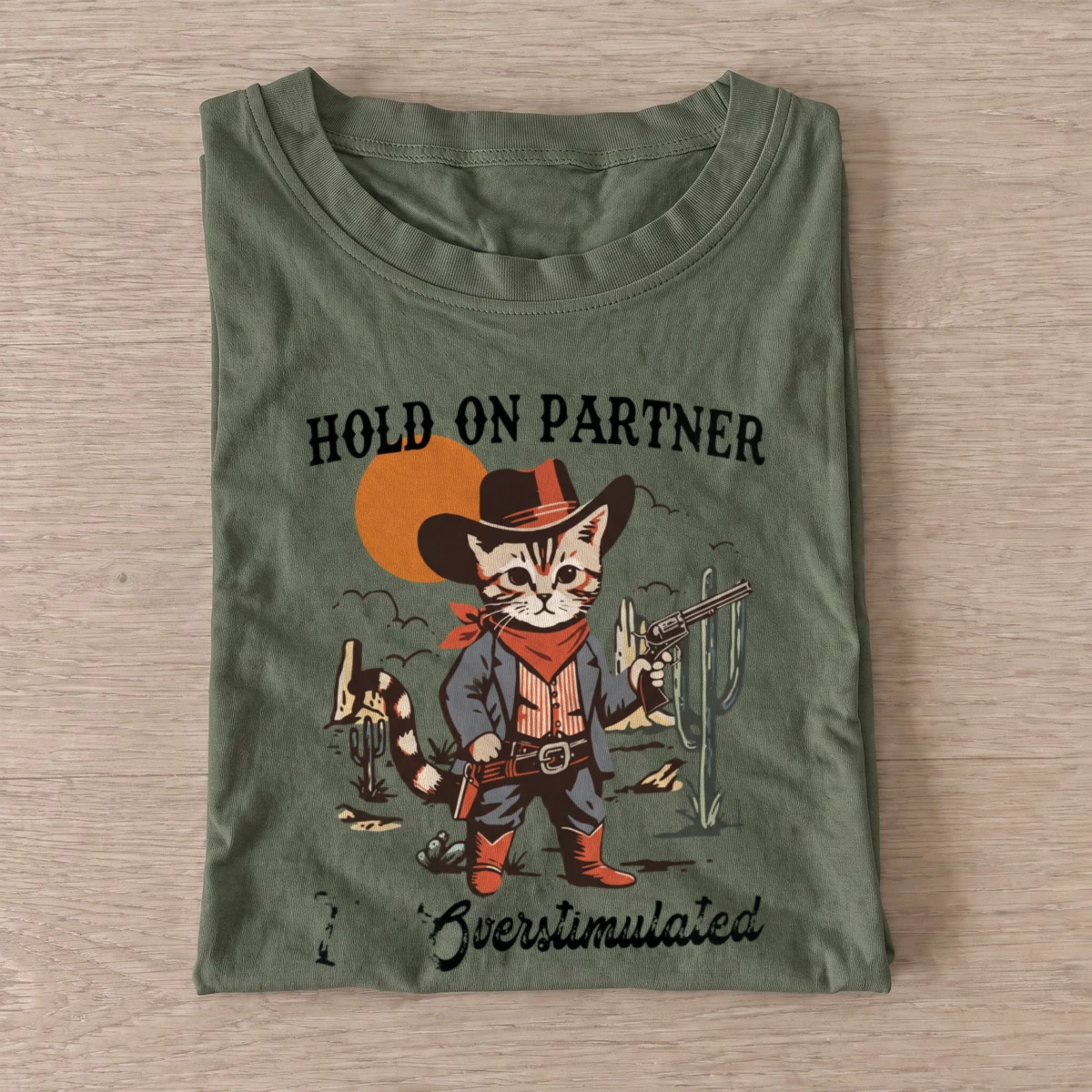 Overstimulated cowboy cat t shirt olive20overstimulated cowboy cat.webp