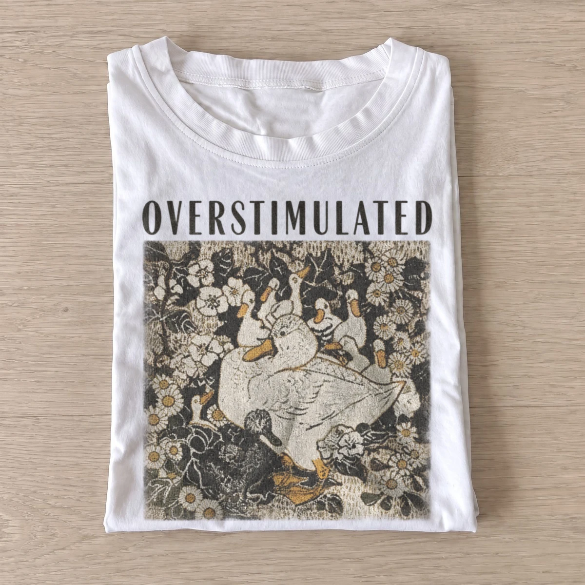 Overstimulated in wonderland duck graphic t shirt white20overstimulation in wonderland.webp
