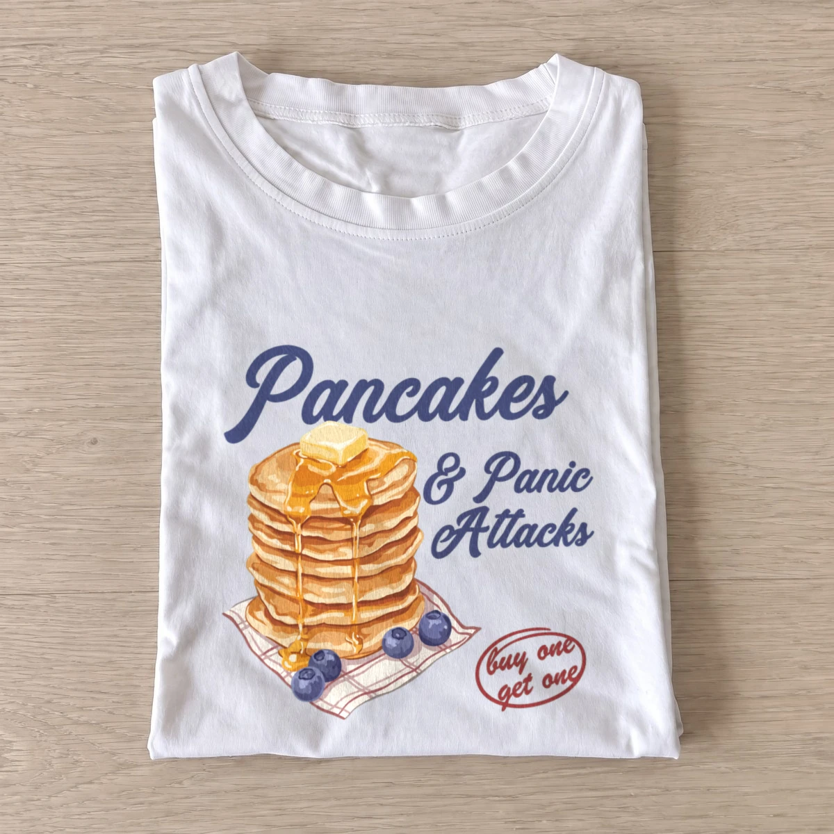 Pancakes panic attacks t shirt white20pancakes panic attacks.webp