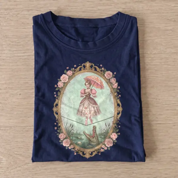 Parasol tightrope girl and alligator t shirt navy20parasol alligator rider.webp