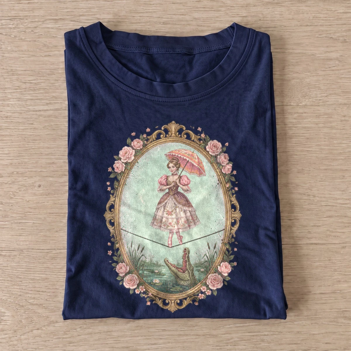 Parasol tightrope girl and alligator t shirt navy20parasol alligator rider.webp
