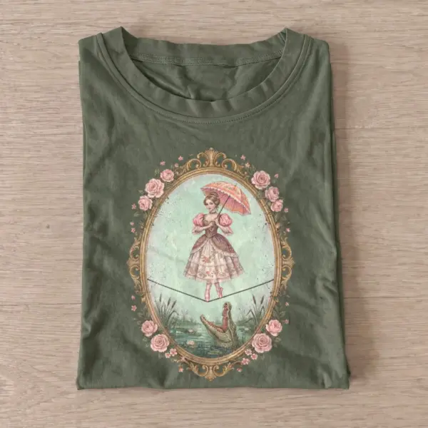 Parasol tightrope girl and alligator t shirt olive20parasol alligator rider.webp