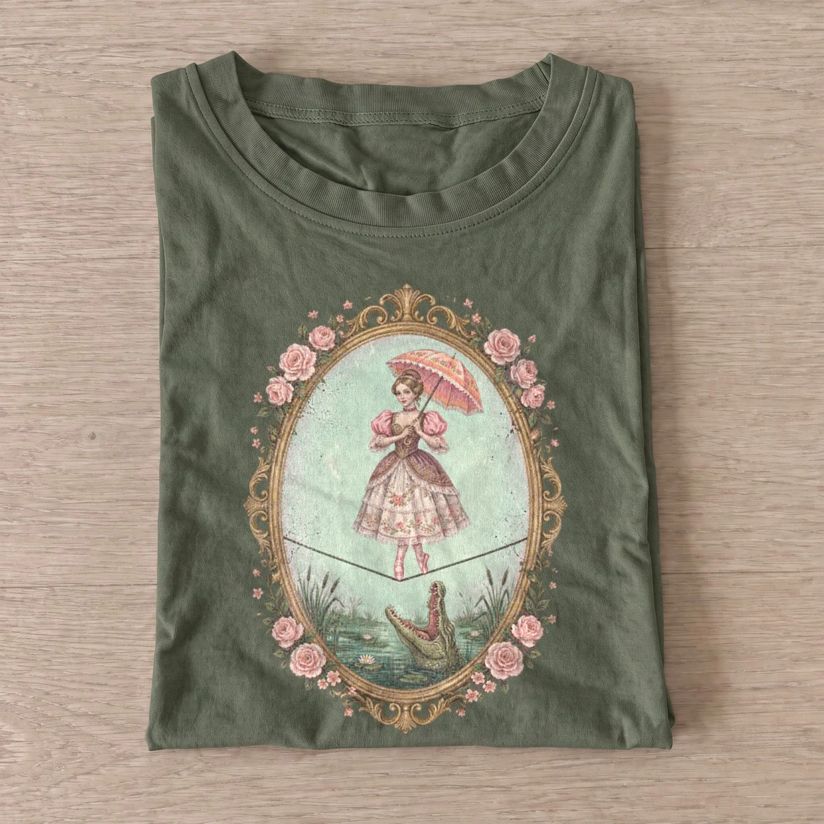 Parasol tightrope girl and alligator t shirt olive20parasol alligator rider.webp