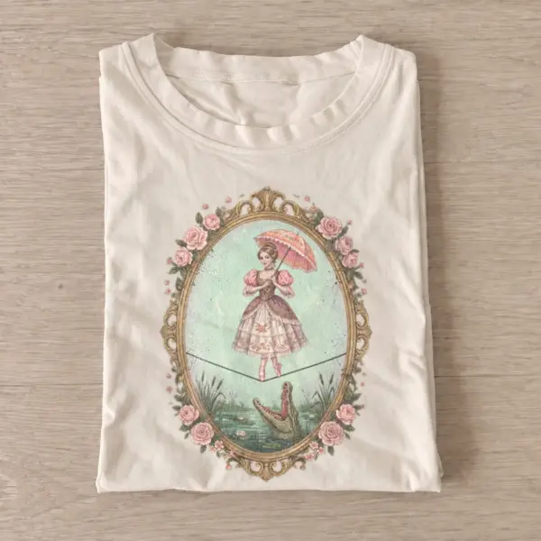Parasol tightrope girl and alligator t shirt sand20parasol alligator rider.webp