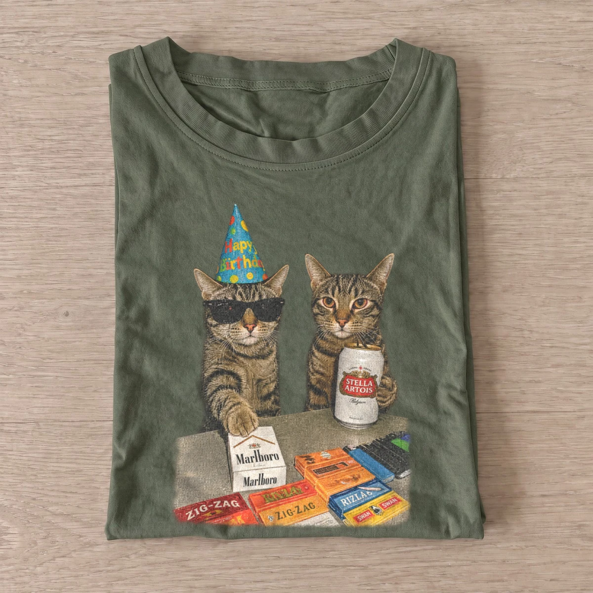 Party cats graphic t shirt olive20party cats.webp
