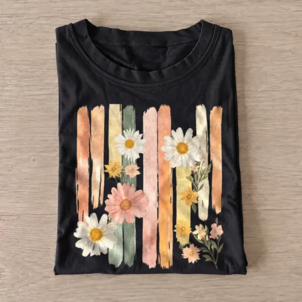 Pastel daisy stripes floral t shirt black20pastel daisy stripes.webp