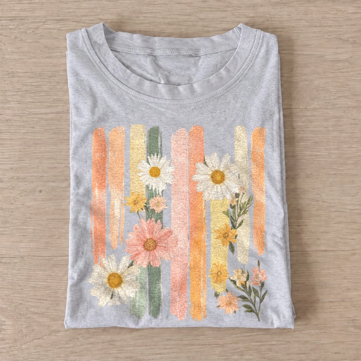 Pastel daisy stripes floral t shirt gray20pastel daisy stripes.webp