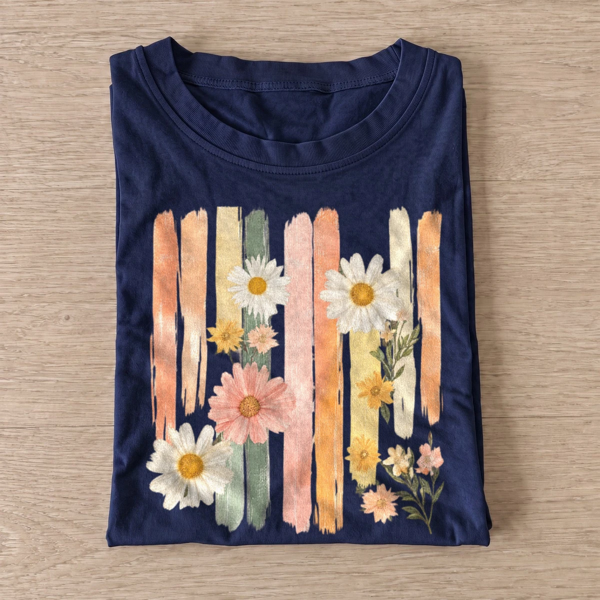 Pastel daisy stripes floral t shirt navy20pastel daisy stripes.webp