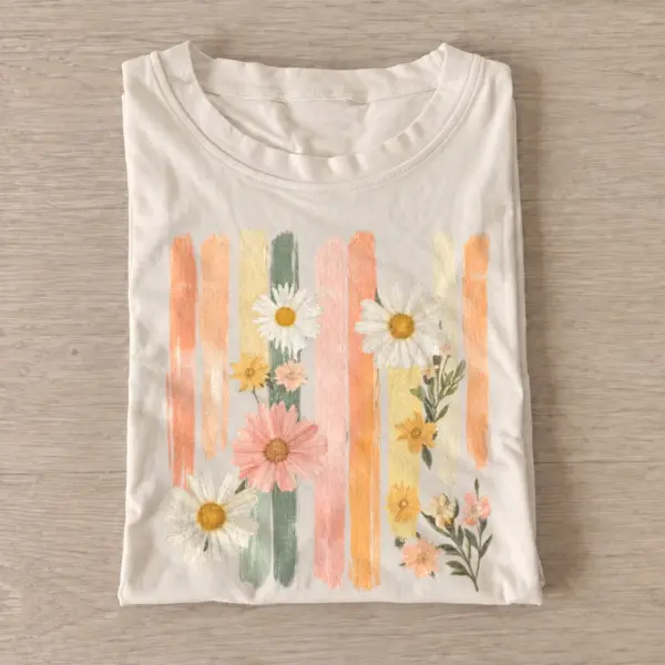 Pastel daisy stripes floral t shirt sand20pastel daisy stripes.webp