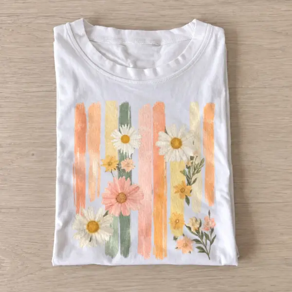 Pastel daisy stripes floral t shirt white20pastel daisy stripes.webp