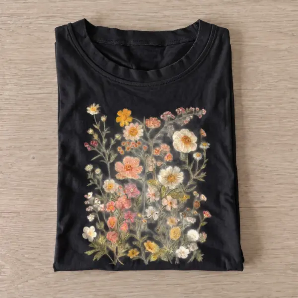 Pastel meadow flowers botanical t shirt black20pastel meadow flowers.webp
