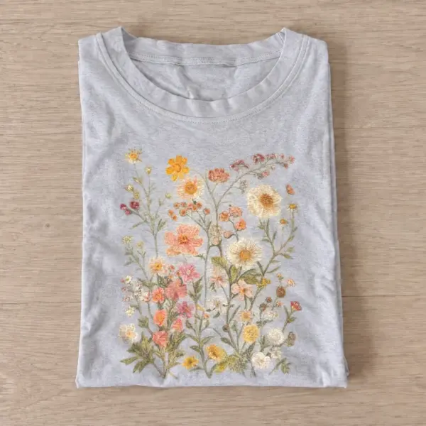 Pastel meadow flowers botanical t shirt gray20pastel meadow flowers.webp