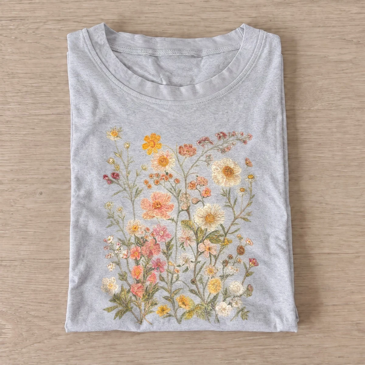 Pastel meadow flowers botanical t shirt gray20pastel meadow flowers.webp