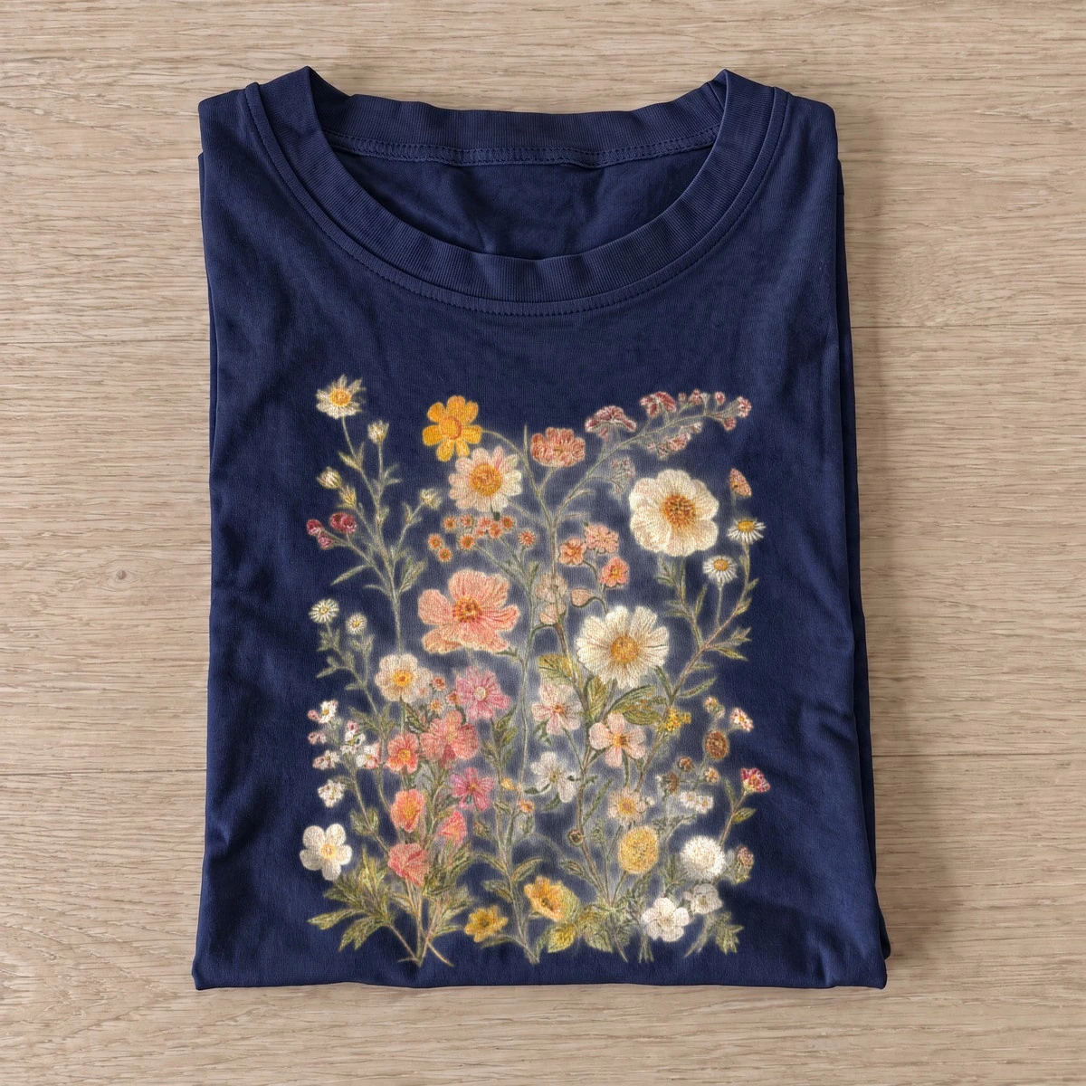 Pastel meadow flowers botanical t shirt navy20pastel meadow flowers.webp