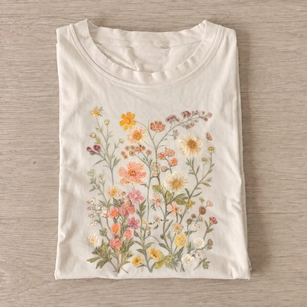 Pastel meadow flowers botanical t shirt sand20pastel meadow flowers.webp