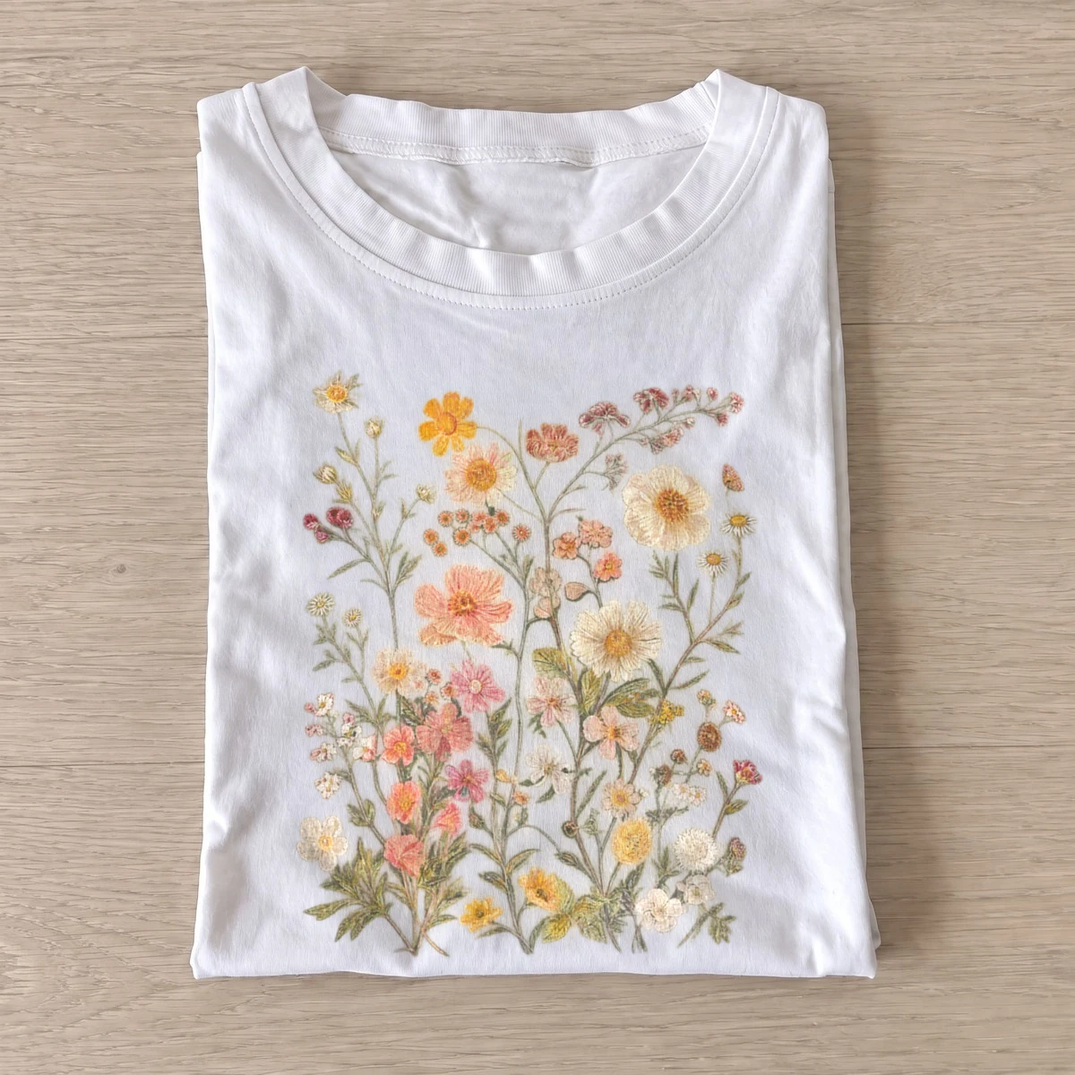 Pastel meadow flowers botanical t shirt white20pastel meadow flowers.webp