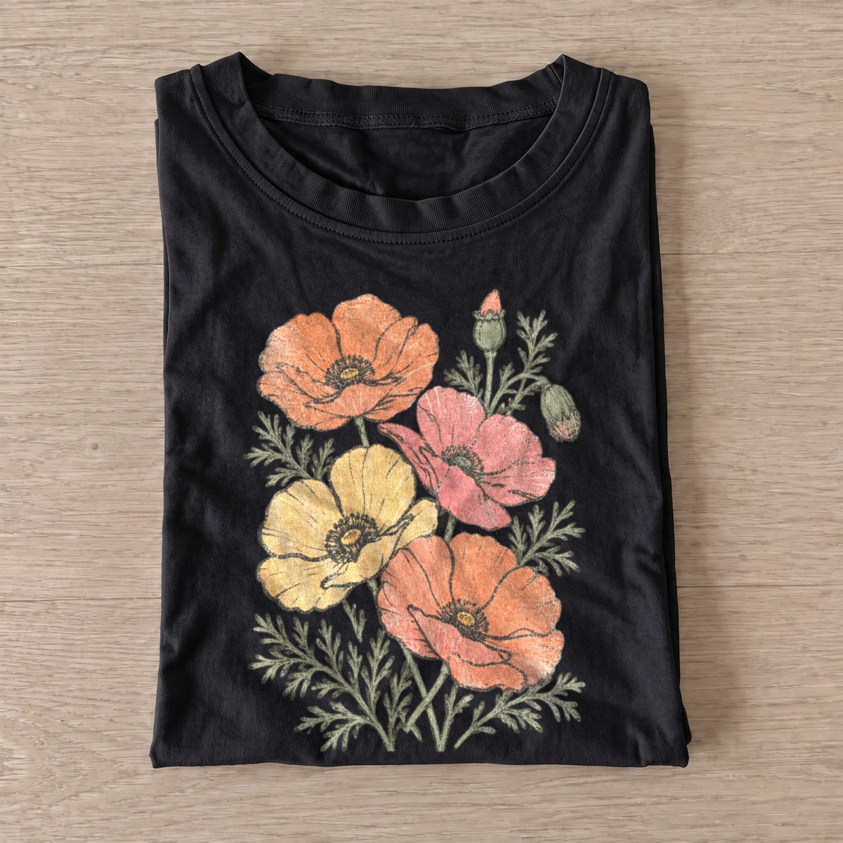 Pastel poppies floral t shirt black20pastel poppies.webp