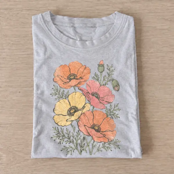 Pastel poppies floral t shirt gray20pastel poppies.webp