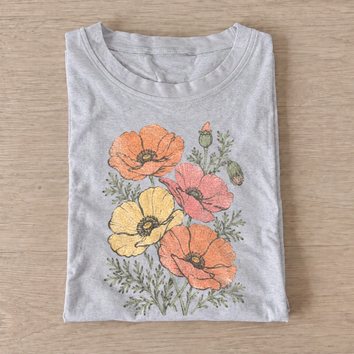 Pastel poppies floral t shirt gray20pastel poppies.webp