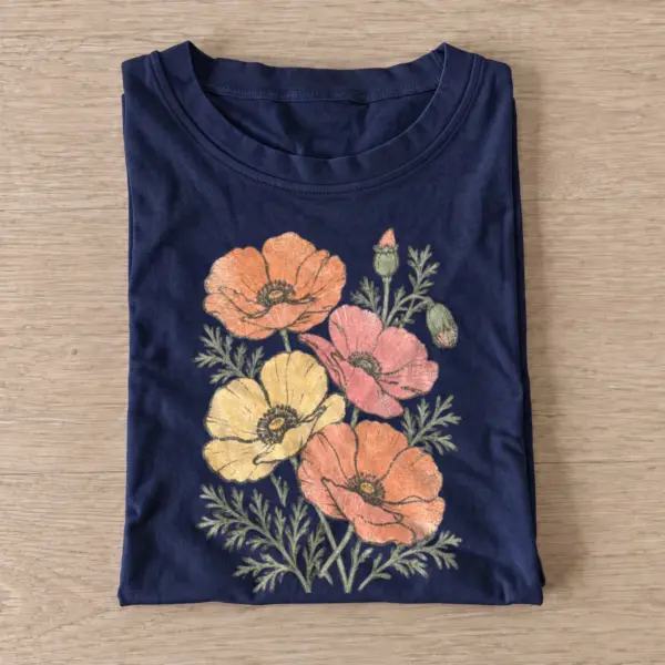 Pastel poppies floral t shirt navy20pastel poppies.webp