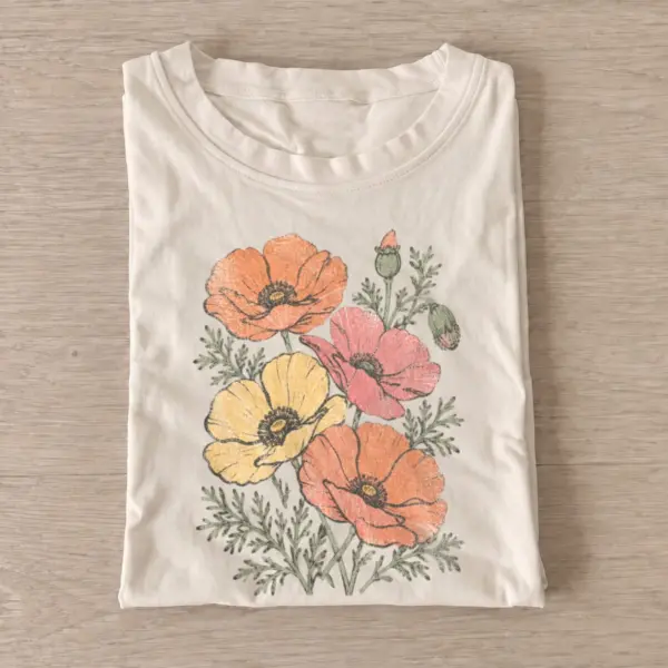 Pastel poppies floral t shirt sand20pastel poppies.webp