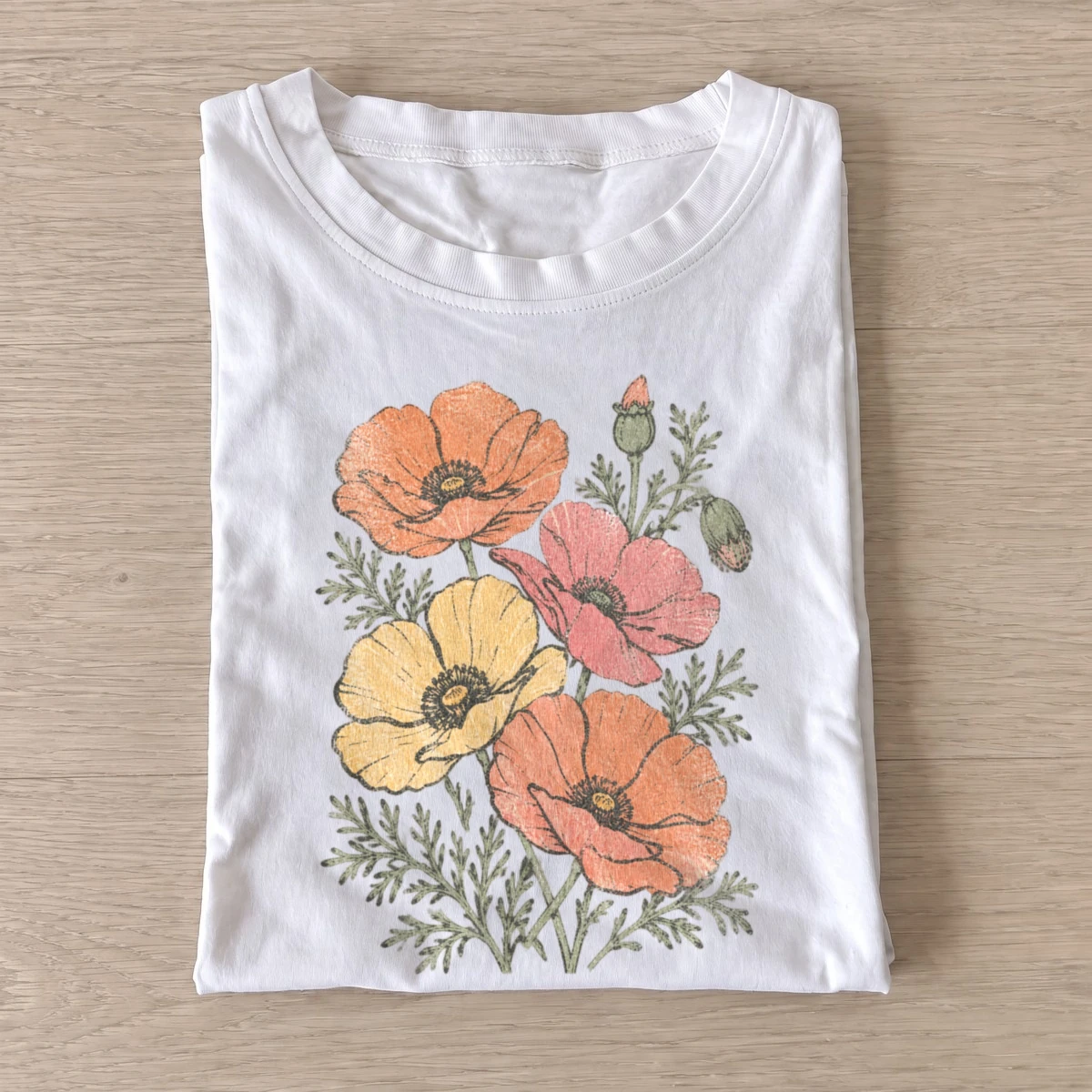 Pastel poppies floral t shirt white20pastel poppies.webp