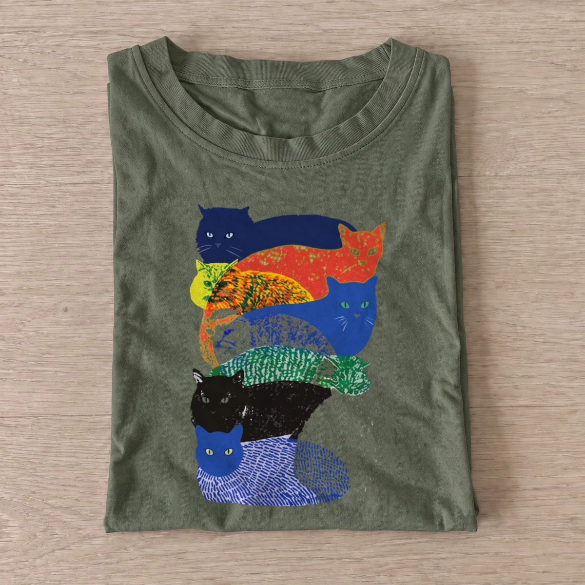 Patchwork cat stack t shirt olive20patchwork cat stack.webp
