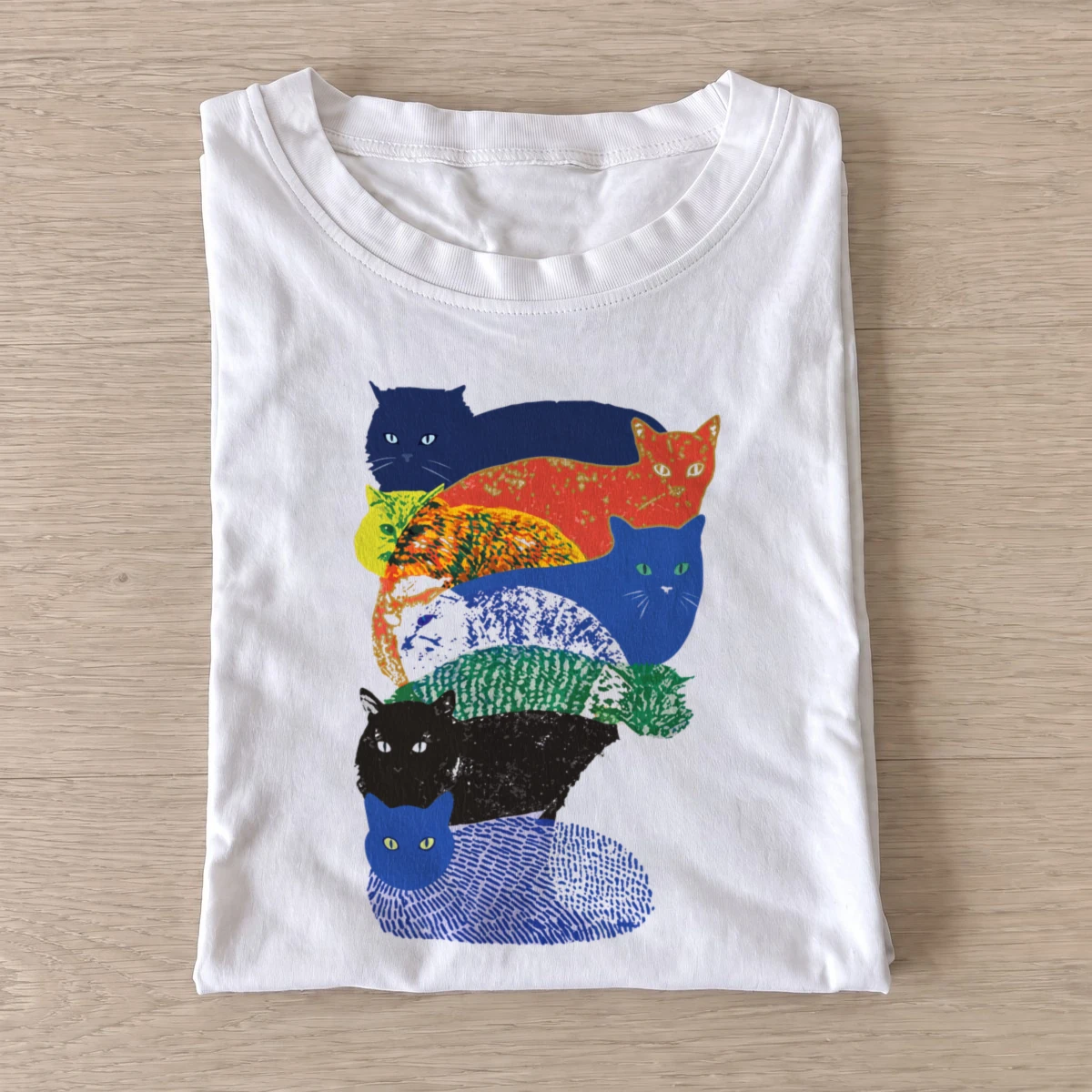 Patchwork cat stack t shirt white20patchwork cat stack.webp