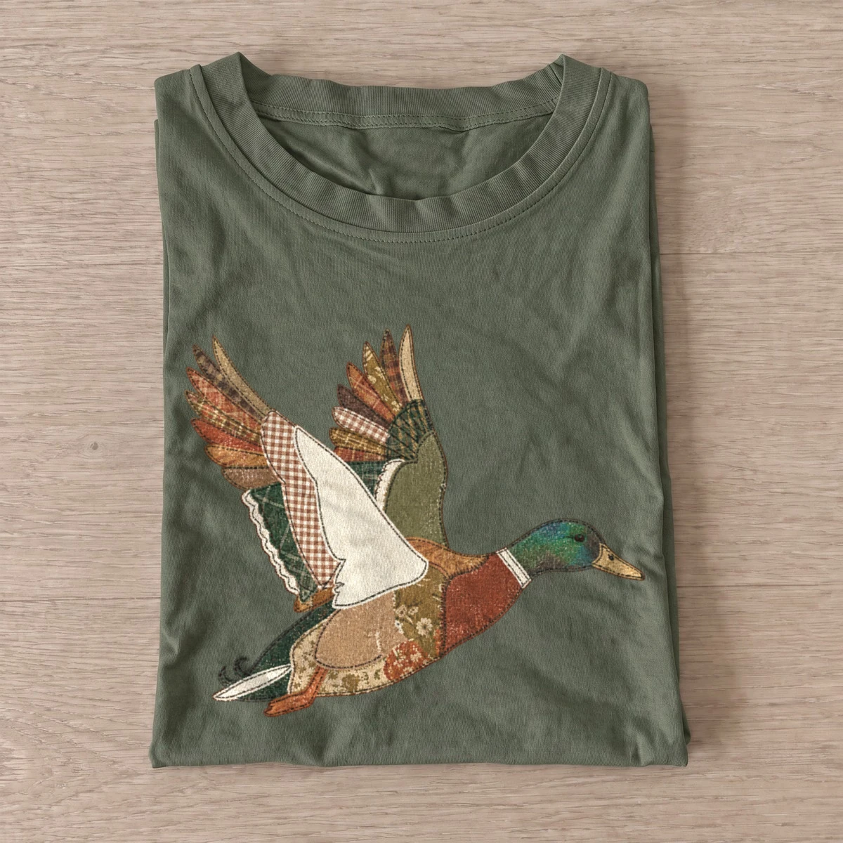 Patchwork mallard duck t shirt olive20patchwork mallard.webp