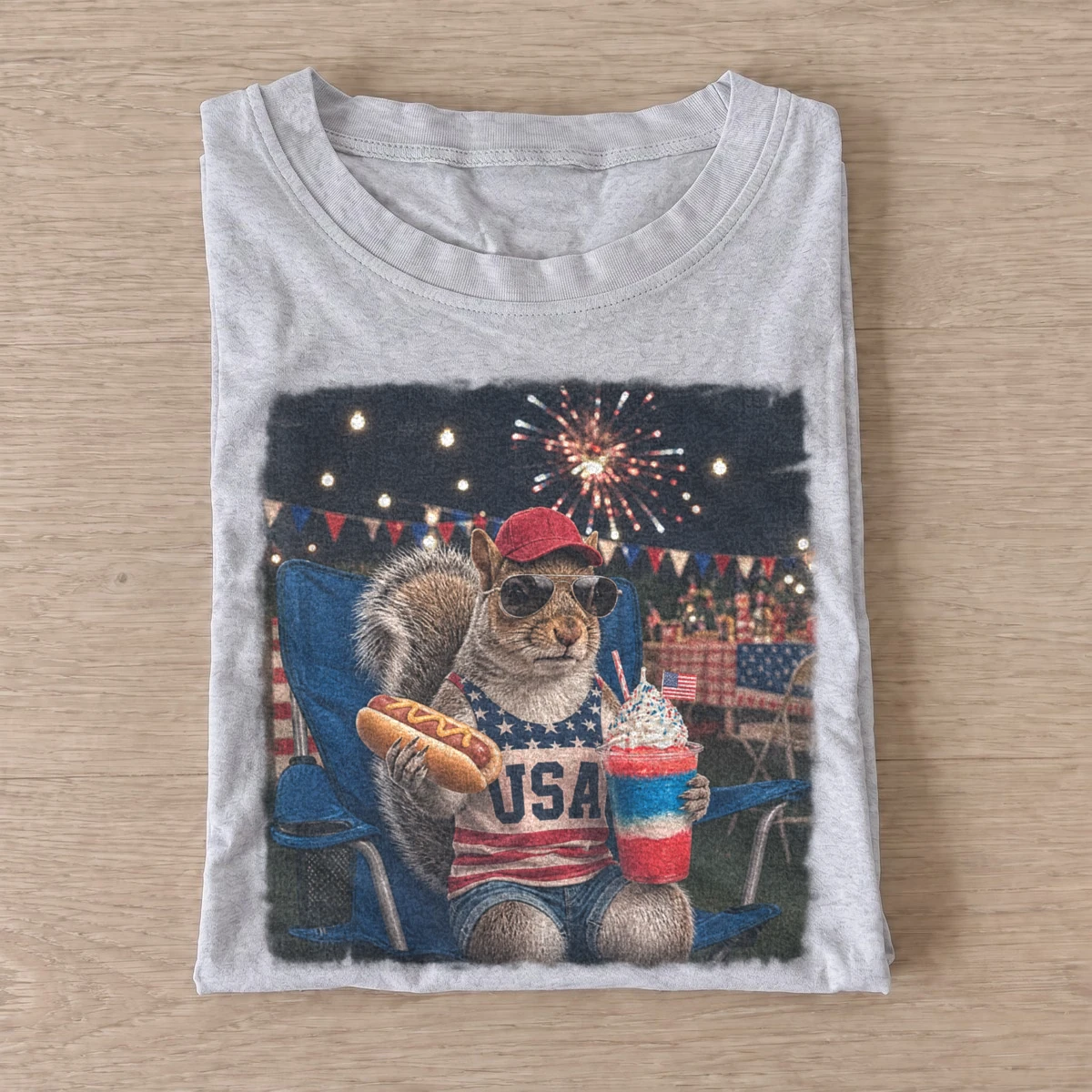 Patriotic fireworks squirrel t shirt gray20fireworks koala.webp
