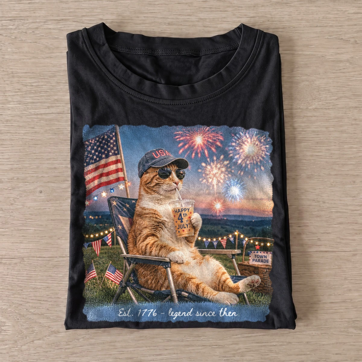 Patriotic lounging cat fireworks t shirt black20patriotic lounging cat.webp