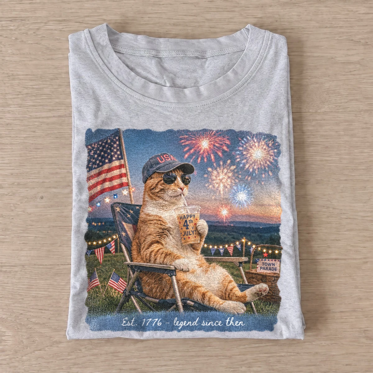 Patriotic lounging cat fireworks t shirt gray20patriotic lounging cat.webp